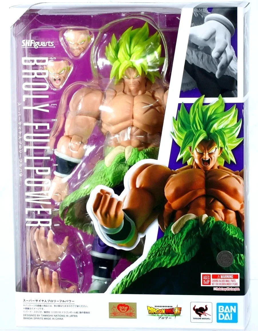 Action figure packaging with green hair character on a white background Bandai S.H.Figuarts Dragon Ball Super: Broly Authentic 19cm Premium Action Figure – Super Saiyan Full Power Ultimate Reissue Edition