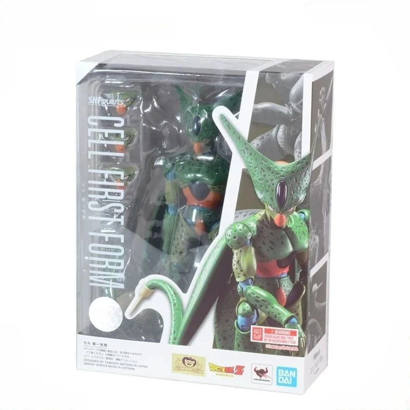 Toy figure in packaging with branding on a white background Bandai S.H.Figuarts Dragon Ball Z: Cell First Form Authentic 17cm Premium Action Figure