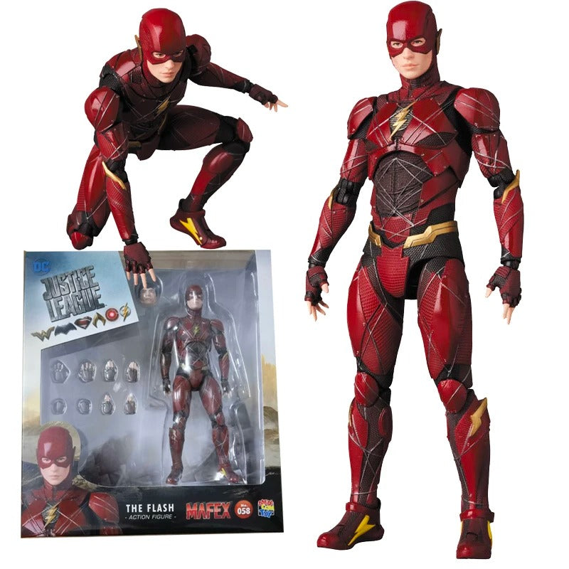 Action figure of The Flash from Justice League series with packaging on a white background DC Comics The Flash (Justice League Movie Series) Mafex No.058 Action Figure