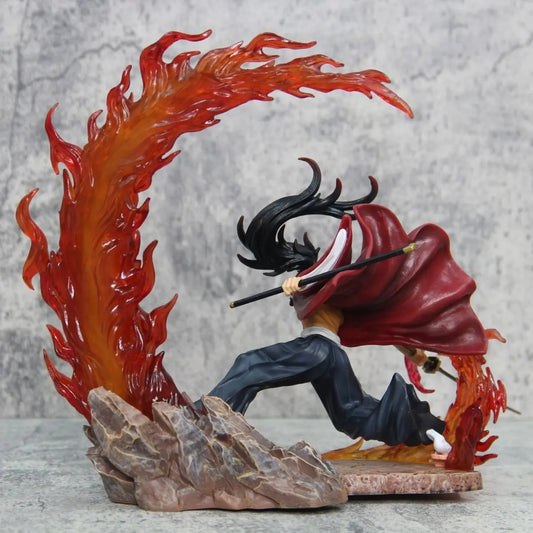 Action figure with dramatic pose and fiery effects on a textured background Demon Slayer: Kimetsu no Yaiba Legendary Twin Bloodlines Premium PVC Combat Statue – Yoriichi Tsugikuni / Kokushibo Upper Moon One
