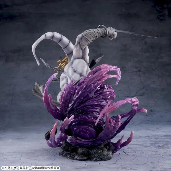 Detailed figurine with a purple creature and white figure on a dark background JUJUTSU KAISEN Eight-Handled Sword Divergent Sila Divine General Mahoraga Authentic SEGA FIGURIZMα Prize Figure – Ultimate Adaptation Beast Statue back 1