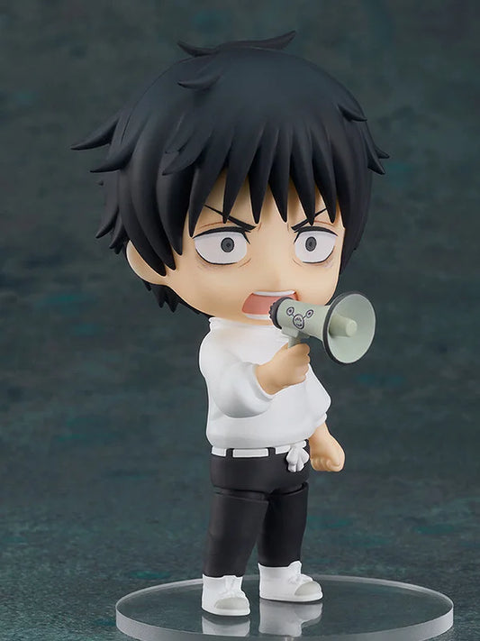 Action figure of a character with black hair and white outfit holding a megaphone on a dark background Jujutsu Kaisen 0 Nendoroid No. 1766 Yuta Okkotsu Authentic 10cm Chibi Action Figure – Special Grade Prequel Protagonist Edition