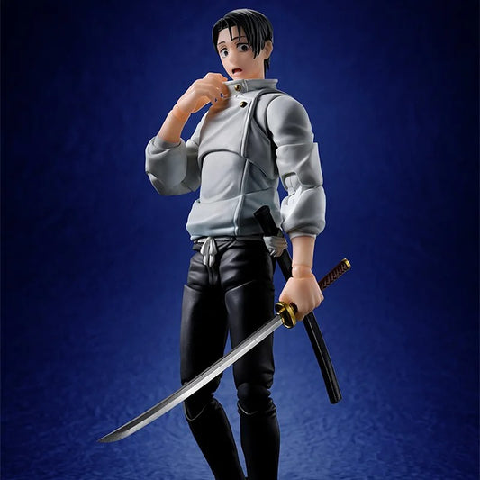 Figure holding a sword against a blue background Jujutsu Kaisen 0: The Movie S.H.Figuarts Yuta Okkotsu Authentic 15cm Articulated Action Figure – Special Grade Jujutsu Sorcerer Edition