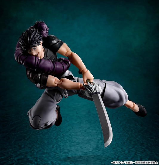 Action figure of a character in a dynamic pose with a sword on a dark background fight