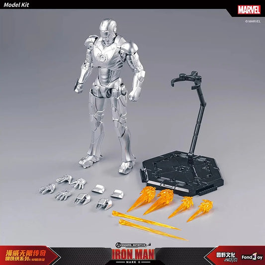 Marvel Iron Man model kit with parts on a gray background Marvel Studios Iron Man (Hall of Armor Series: MK1 to MK7 Independent Releases & Definitive All-In Bundle) 1/12 Scale Premium Action Figures by FondJoy
