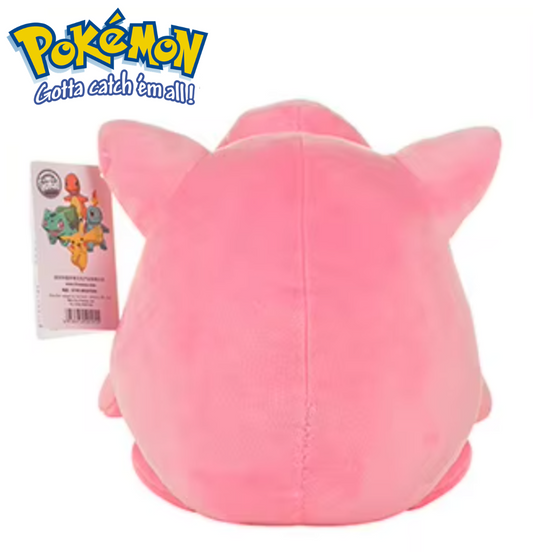 Pink plush toy with a Pokémon logo and branding on a white background Official Pokémon Jigglypuff Premium Cotton Plush by Titantoons – 8-Inch