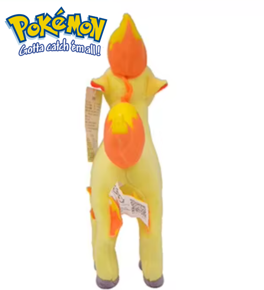 Pokémon plush toy with a yellow and orange design on a white background Official Pokémon Ponyta Premium Cotton Plush by Titantoons – 11-Inch