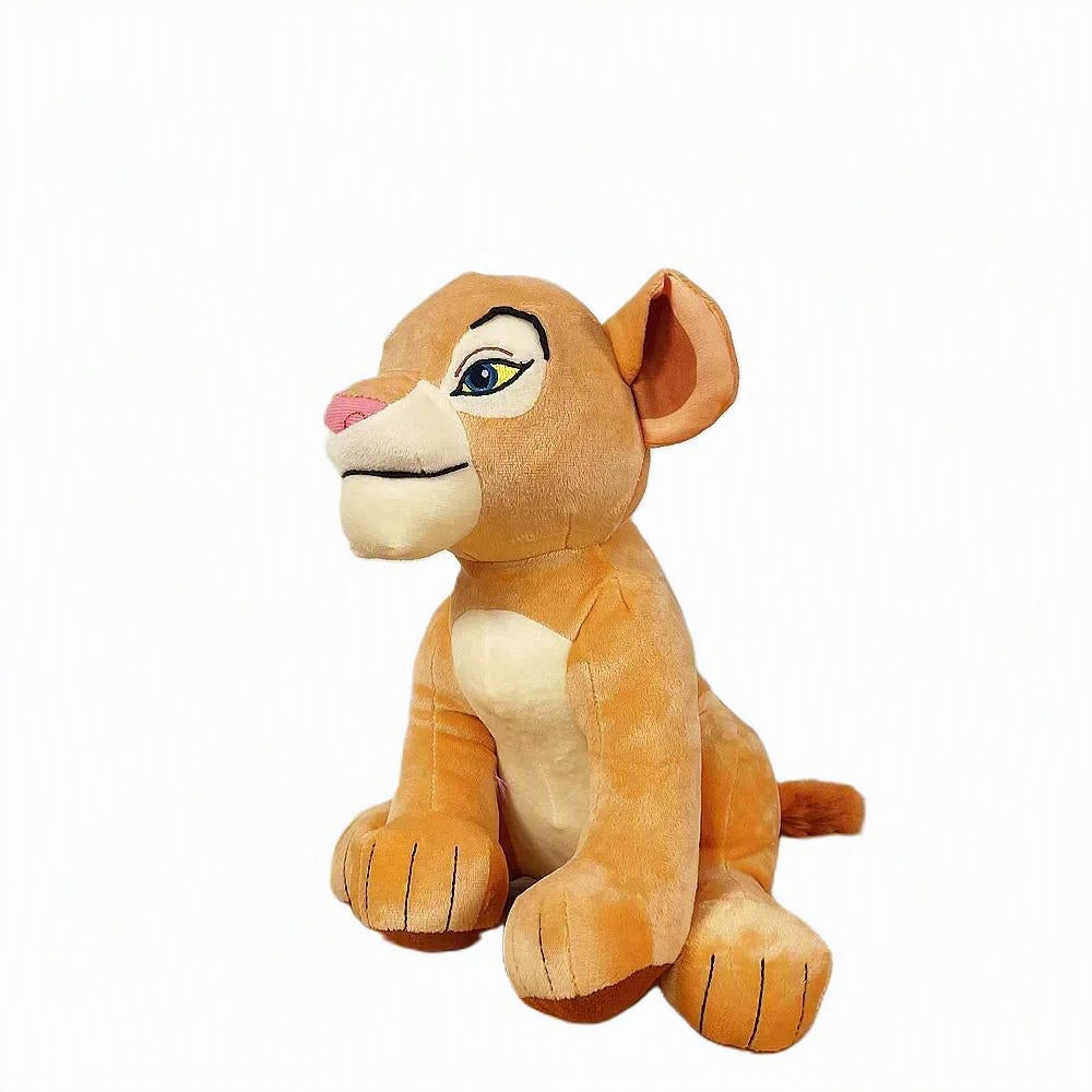 A plush lion cub toy with golden-brown fur, cream-colored chest and muzzle, and embroidered facial features, shown against a plain white background. Official The Lion King Simba & Nala Premium Cotton Plush Collection by Titantoons nala side