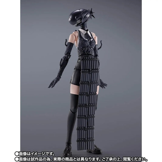 Black futuristic outfit with helmet on a gray background S.H.Figuarts Chainsaw Man The Movie: Reze Arc Authentic Action Figure – 15cm Fully Articulated Premium Collectible Character Figure