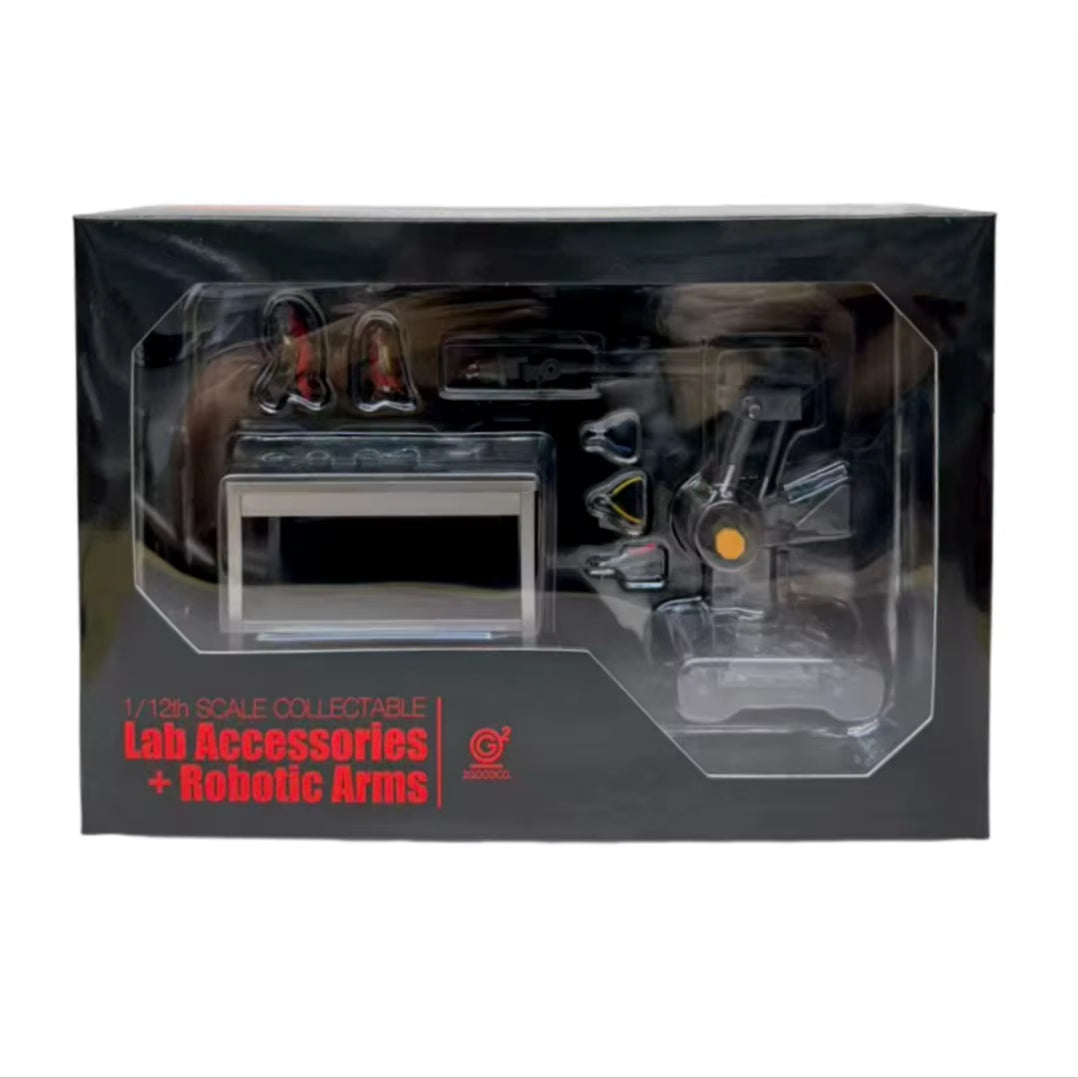 Packaged lab accessories and robotic arms set on a black background 2GOODCO 1/12 Scale High-Tech Lab Robotic Arms Mechanical Workshop Upgrade Set