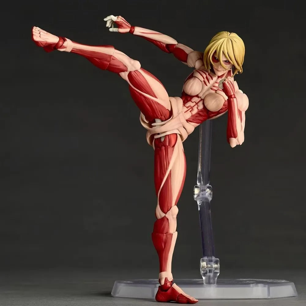 Action figure in a dynamic pose on a dark background Attack on Titan: Annie Leonhart - The Female Titan Amazing Yamaguchi No.043 Revoltech Action Figure by Kaiyodo
