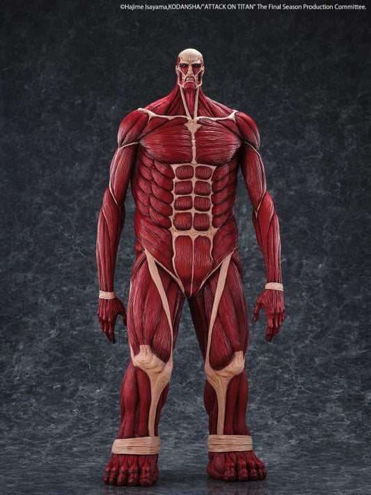 Muscular figure with red and beige color scheme on a dark background Attack on Titan: Bertholdt Hoover - The Colossal Titan Mega Sofvi Advance MS021 Premium Vinyl Figure by Kaiyodo
