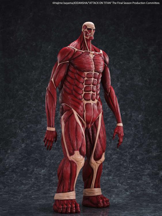 Muscular figure with visible skeleton on a dark background Attack on Titan: Bertholdt Hoover - The Colossal Titan Mega Sofvi Advance MS021 Premium Vinyl Figure by Kaiyodo
