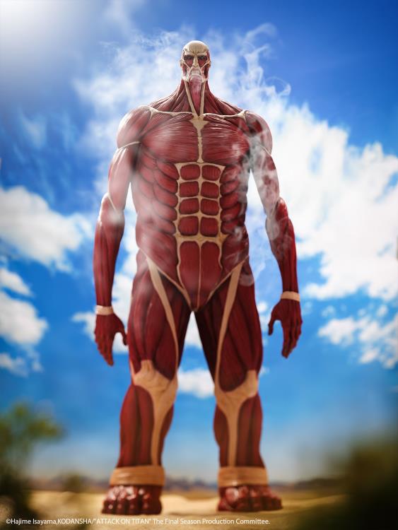 Muscular figure with visible筋肉 structure against a blue sky Attack on Titan: Bertholdt Hoover - The Colossal Titan Mega Sofvi Advance MS021 Premium Vinyl Figure by Kaiyodo 