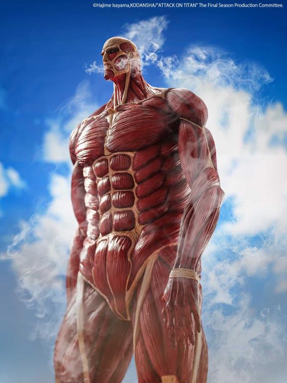 Muscular figure with detailed anatomy against a cloudy sky Attack on Titan: Bertholdt Hoover - The Colossal Titan Mega Sofvi Advance MS021 Premium Vinyl Figure by Kaiyodo