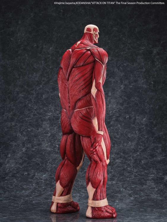 Red muscular figure with a dark textured background Attack on Titan: Bertholdt Hoover - The Colossal Titan Mega Sofvi Advance MS021 Premium Vinyl Figure by Kaiyodo