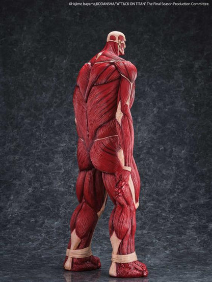 Red muscular figure with a dark textured background Attack on Titan: Bertholdt Hoover - The Colossal Titan Mega Sofvi Advance MS021 Premium Vinyl Figure by Kaiyodo