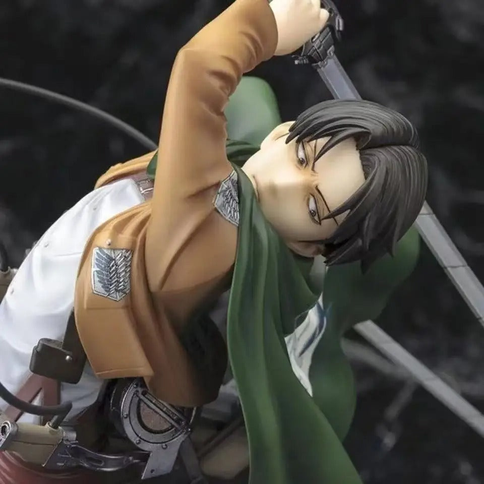 Figure of a character in a green and brown outfit with a emblem on a dark background Attack on Titan: Captain Levi Ackerman (ArtFX J Renewal Package Ver.) 1/8 Scale Premium Statue by Kotobukiya