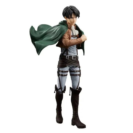 Action figure of a character in a green cape and tactical outfit on a white background Attack on Titan: Captain Levi Ackerman (Grandista Line) 27cm Authentic Premium Banpresto Prize Figure