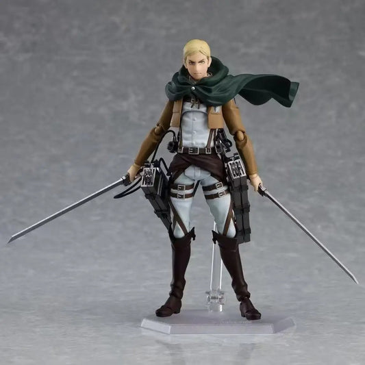 Action figure with swords on a gray background Attack on Titan: Commander Erwin Smith (Figma No.446) Highly Poseable Premium Action Figure by Max Factory