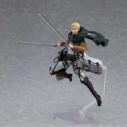 Action figure of a character with a sword on a gray background Attack on Titan: Commander Erwin Smith (Figma No.446) Highly Poseable Premium Action Figure by Max Factory