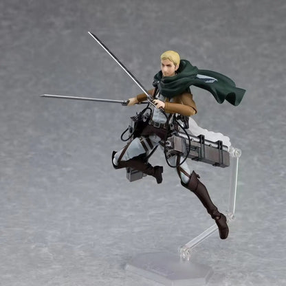 Action figure of a character with a sword on a gray background Attack on Titan: Commander Erwin Smith (Figma No.446) Highly Poseable Premium Action Figure by Max Factory