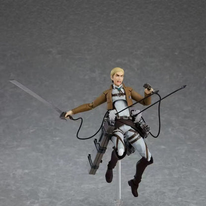 Action figure of a character with a sword and bow on a gray background Attack on Titan: Commander Erwin Smith (Figma No.446) Highly Poseable Premium Action Figure by Max Factory