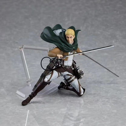 Action figure of a character with a sword on a gray background Attack on Titan: Commander Erwin Smith (Figma No.446) Highly Poseable Premium Action Figure by Max Factory 