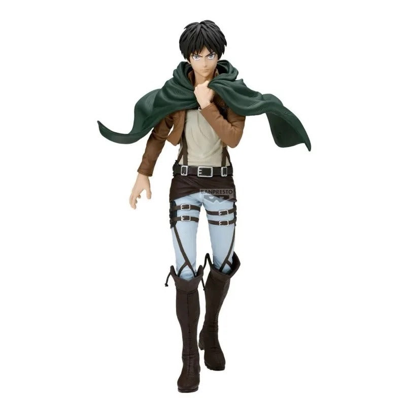 Action figure with a green cape and brown outfit on a white background Attack on Titan: Eren Jaeger (Grandista Line) 26cm Authentic Premium Banpresto Prize Figure