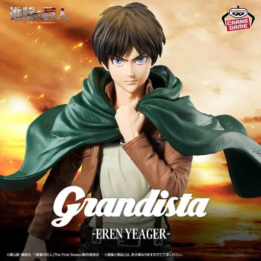 Figurine of Eren Yeager from 'Attack on Titan' with a dramatic background and 'Carne Game' branding. Attack on Titan: Eren Jaeger (Grandista Line) 26cm Authentic Premium Banpresto Prize Figure