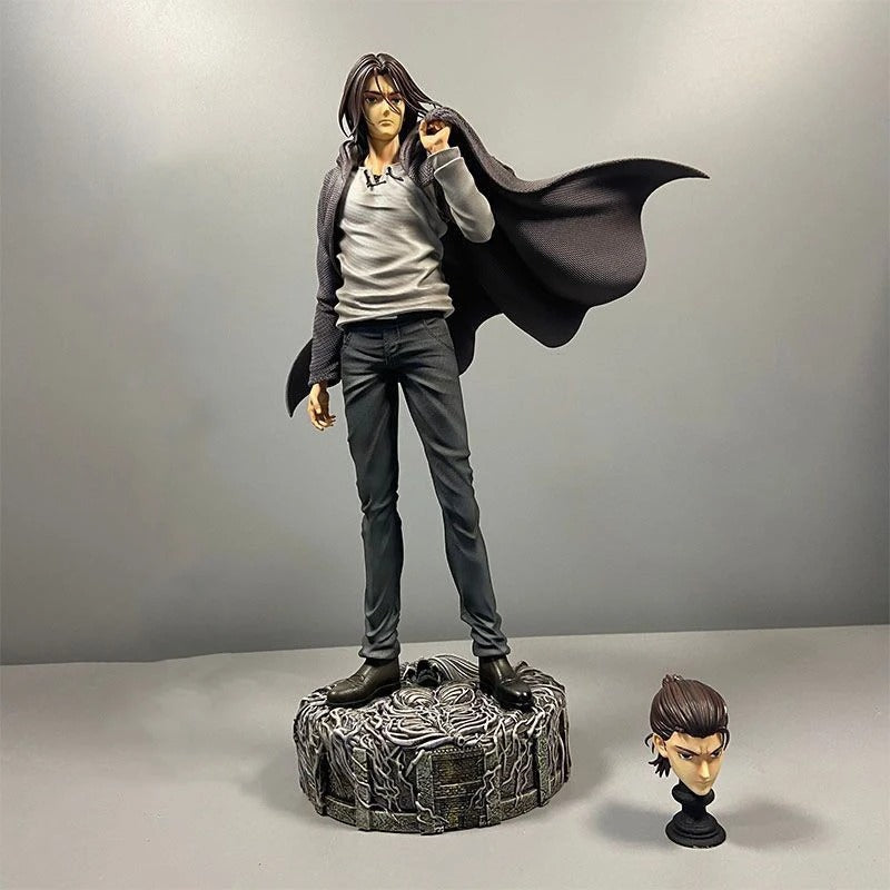 Statue of a character with a cape on a gray background Attack on Titan: Eren Jaeger (The Jaegerist Leader / Final Season) 30cm Premium Scale Figure Statue by Herz Studio
