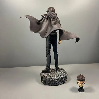 Statue of a character with a flowing cape and a smaller figure on a gray background Attack on Titan: Eren Jaeger (The Jaegerist Leader / Final Season) 30cm Premium Scale Figure Statue by Herz Studio