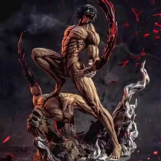 Statue of a muscular figure with a dark background Attack on Titan: Eren Yeager (Attack Titan Form) - The Defeat of the Jaw Titan 29cm Premium Diorama Statue