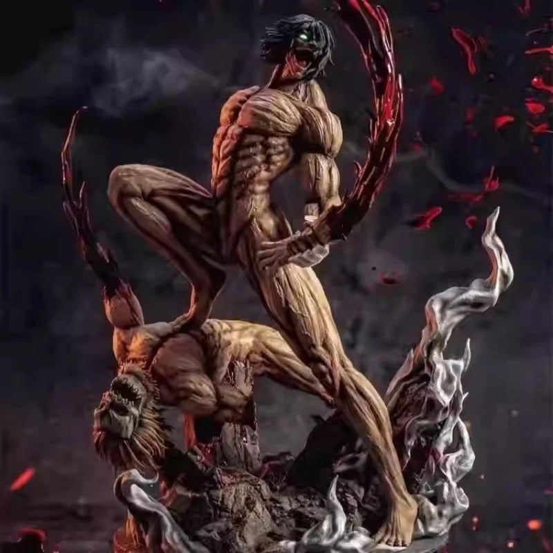 Statue of a muscular figure with a dark background Attack on Titan: Eren Yeager (Attack Titan Form) - The Defeat of the Jaw Titan 29cm Premium Diorama Statue