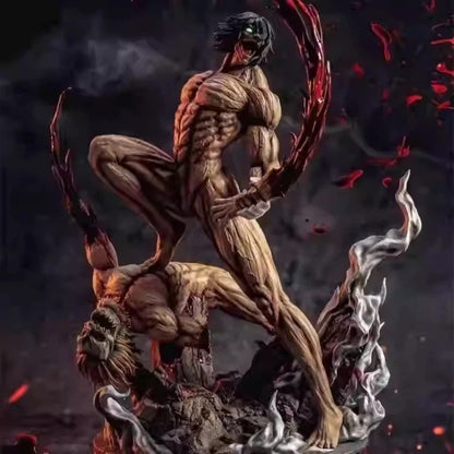 Statue of a muscular figure with a dark background Attack on Titan: Eren Yeager (Attack Titan Form) - The Defeat of the Jaw Titan 29cm Premium Diorama Statue