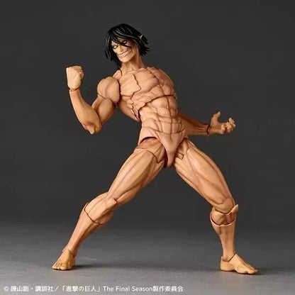 Action figure of a muscular character in a dynamic pose on a dark background Attack on Titan: Eren Yeager (Attack Titan Form) Amazing Yamaguchi No.041 Revoltech Action Figure by Kaiyodo