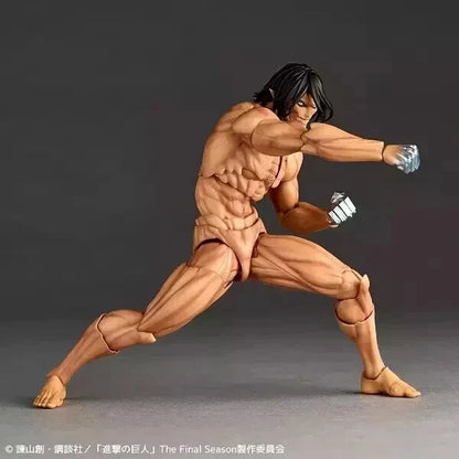 Action figure of a muscular character in a dynamic pose on a gray background Attack on Titan: Eren Yeager (Attack Titan Form) Amazing Yamaguchi No.041 Revoltech Action Figure by Kaiyodo