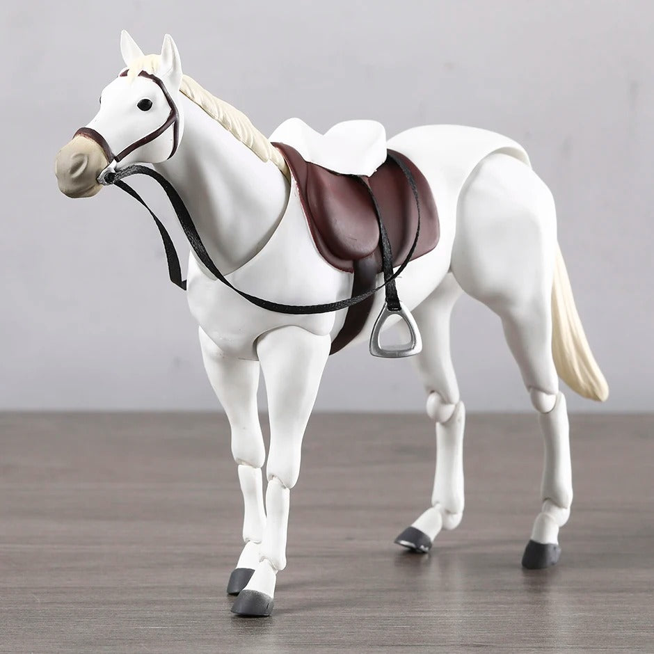White horse figurine with a brown saddle on a wooden floor Attack on Titan / Figma Vehicles: Horse (Version 2.0) Figma No.490 Premium Action Toy Figure (White, Black & Complete Set Options)