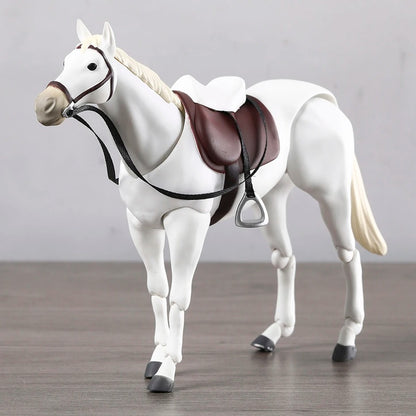 White horse figurine with a brown saddle on a wooden floor Attack on Titan / Figma Vehicles: Horse (Version 2.0) Figma No.490 Premium Action Toy Figure (White, Black & Complete Set Options)