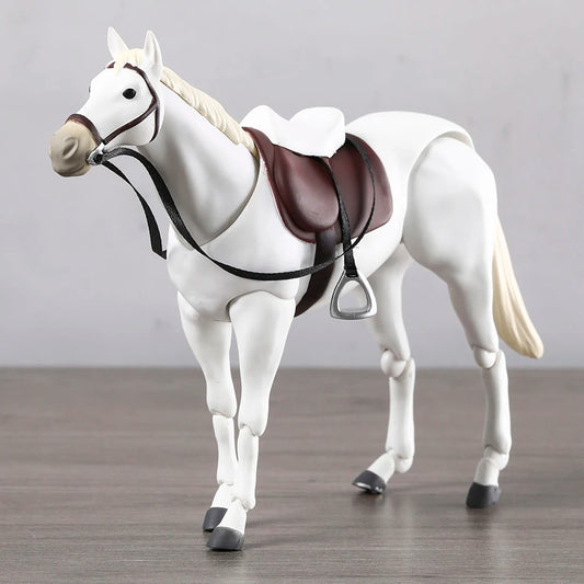 White horse figurine with a brown saddle on a wooden floor Attack on Titan / Figma Vehicles: Horse (Version 2.0) Figma No.490 Premium Action Toy Figure (White, Black & Complete Set Options)