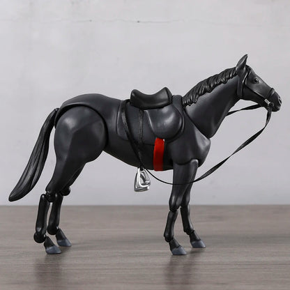 Black horse figurine with a red saddle blanket on a wooden surface Attack on Titan / Figma Vehicles: Horse (Version 2.0) Figma No.490 Premium Action Toy Figure (White, Black & Complete Set Options)