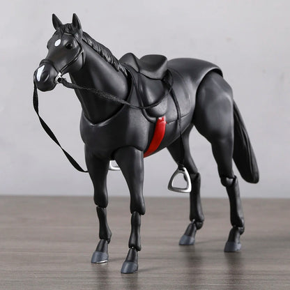 Black horse figurine with a red saddle blanket on a wooden surface Attack on Titan / Figma Vehicles: Horse (Version 2.0) Figma No.490 Premium Action Toy Figure (White, Black & Complete Set Options)