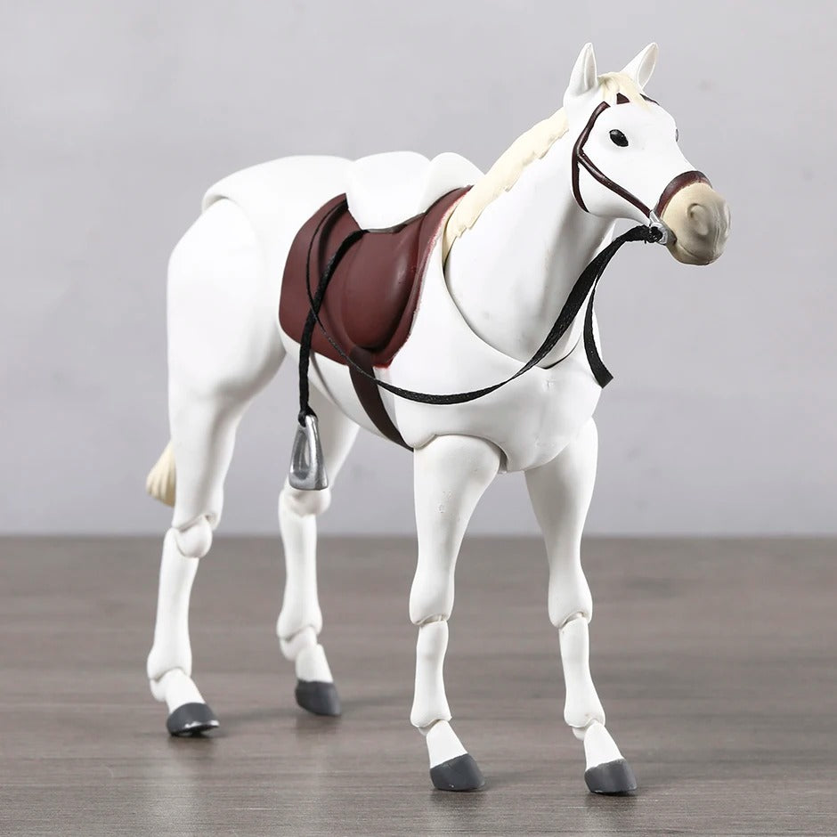 White horse figurine with a brown saddle on a wooden floor Attack on Titan / Figma Vehicles: Horse (Version 2.0) Figma No.490 Premium Action Toy Figure (White, Black & Complete Set Options)