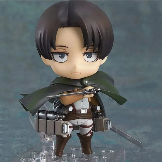 Action figure of a character from a popular anime series on a gray background Attack on Titan: Levi Ackerman (Nendoroid No.390) Authentic Fully Articulated Premium Chibi Figure by Good Smile Company