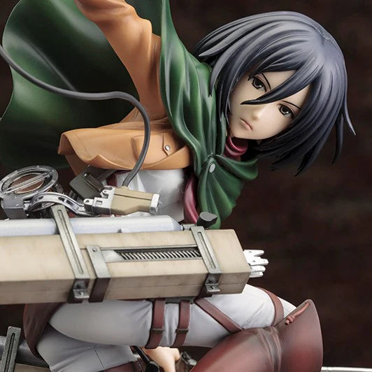 Statue of a character with green hair and a weapon, wearing a green outfit. Attack on Titan: Mikasa Ackerman (ArtFX J Renewal Package Ver.) 1/8 Scale Premium Statue by Kotobukiya
