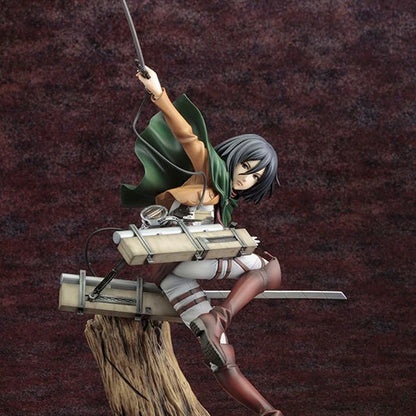 Anime character figurine on a dark background Attack on Titan: Mikasa Ackerman (ArtFX J Renewal Package Ver.) 1/8 Scale Premium Statue by Kotobukiya