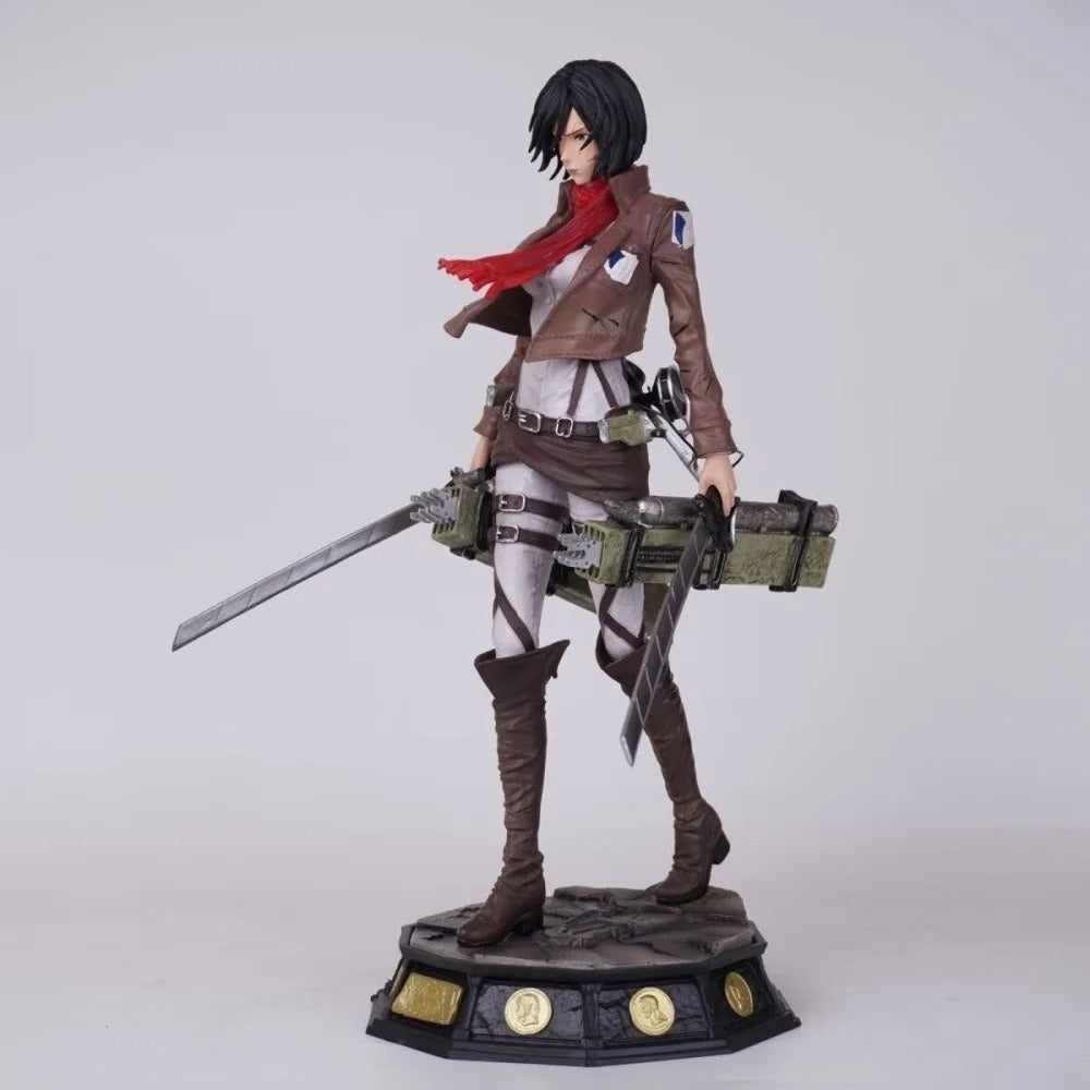 Statue of a character with a weapon on a white background Attack on Titan: Mikasa Ackerman (Battle Damaged / Scout Uniform) Premium Scale Figure Statue by SanSan Studio