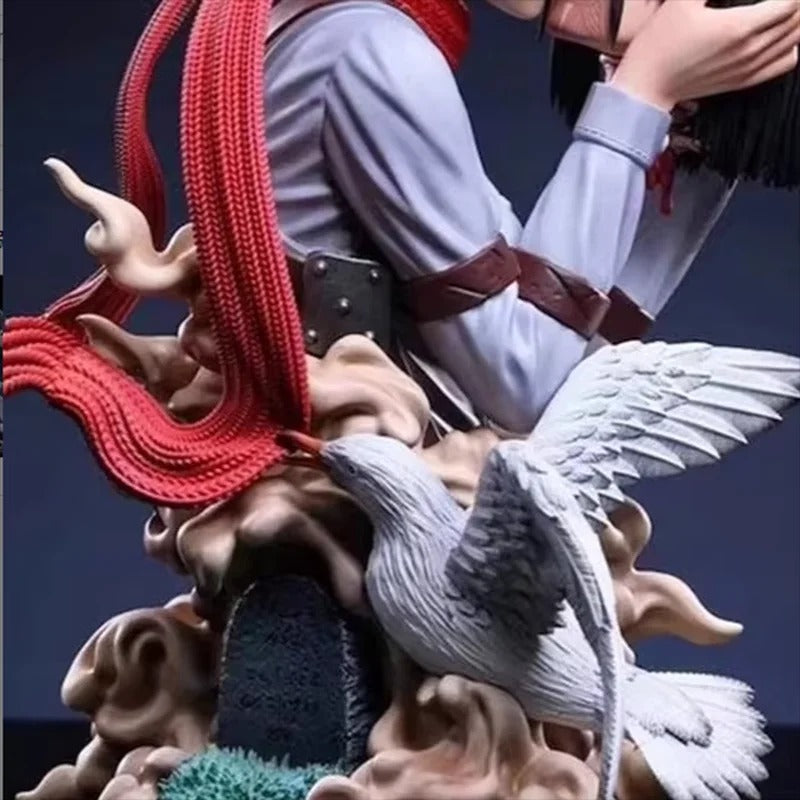 Close-up of a detailed figurine with a red ribbon and white bird on a dark background Attack on Titan: Mikasa Ackerman & Eren Yeager "A Kiss of Death" Final Farewell Scene 1/8 Scale Limited Edition Resin Diorama Statue by LC Studio