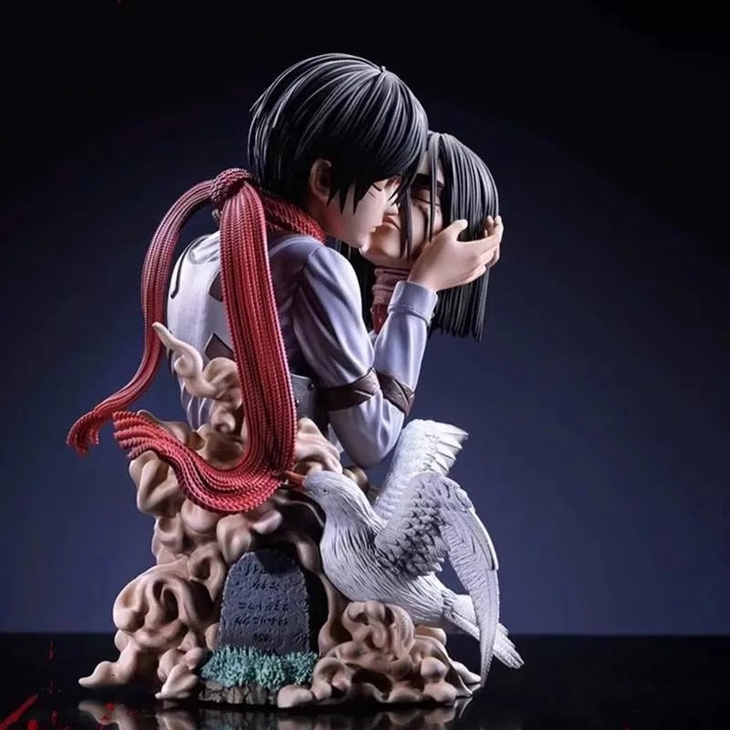 Statue of two characters embracing with a white bird on a dark background Attack on Titan: Mikasa Ackerman & Eren Yeager "A Kiss of Death" Final Farewell Scene 1/8 Scale Limited Edition Resin Diorama Statue by LC Studio