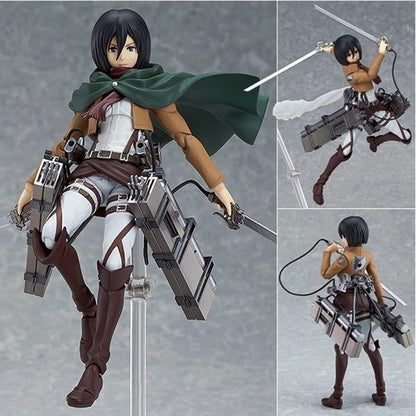 Action figure with detailed costume and weapons on a gray background Attack on Titan: Mikasa Ackerman (Figma No.203) Highly Poseable Premium Action Figure by Max Factory
